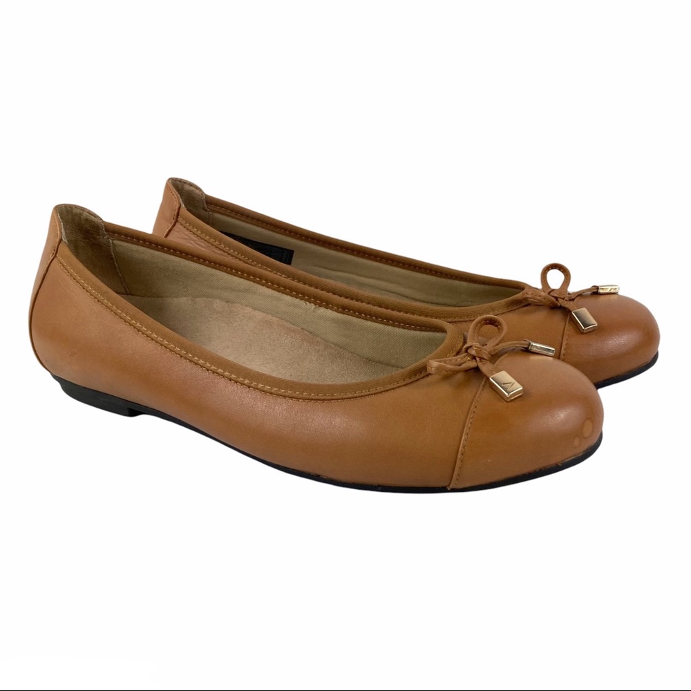 Vionic Cognac Brown Tan Bow Flats Womens Size 8.5